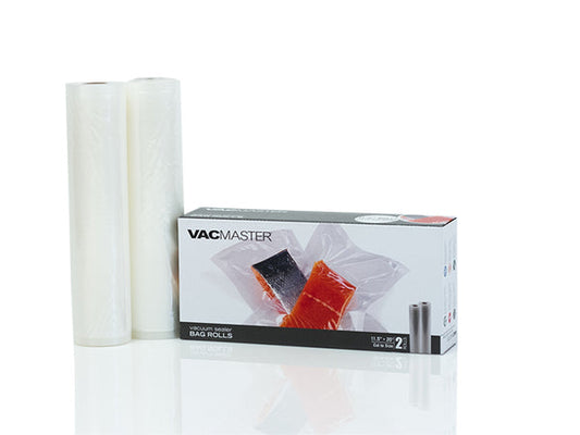 VACMASTER ROLL BAGS FOR SUCTION SEALERS 11.5 INCH WIDE, 20 FT LONG. 2 ROLLS! CUT TO SIZE
