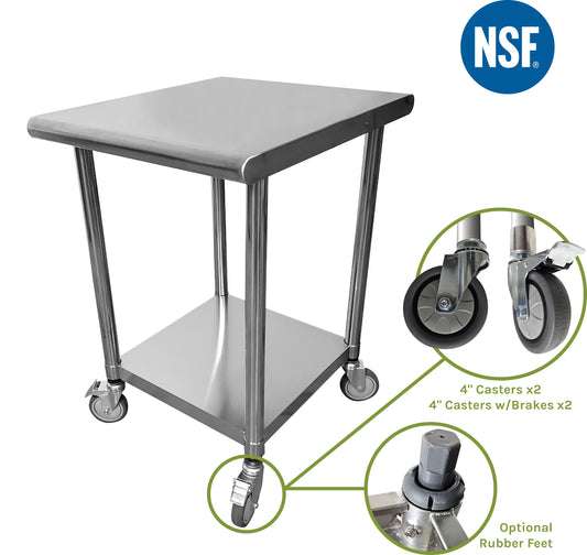 VacMaster Steel 20" X 24" 18-Gauge Stainless Steel Mobile Work Table