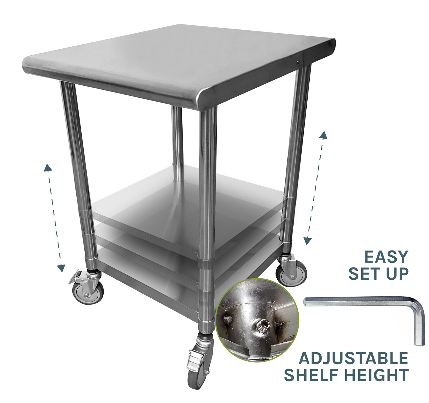 VacMaster Steel 20" X 24" 18-Gauge Stainless Steel Mobile Work Table
