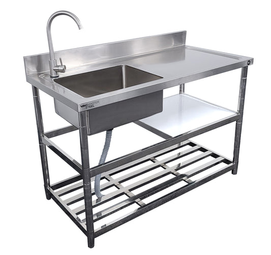 Vacmaster Steel Table/Sink Combo w/4" backsplash 24" X 48" X 34"