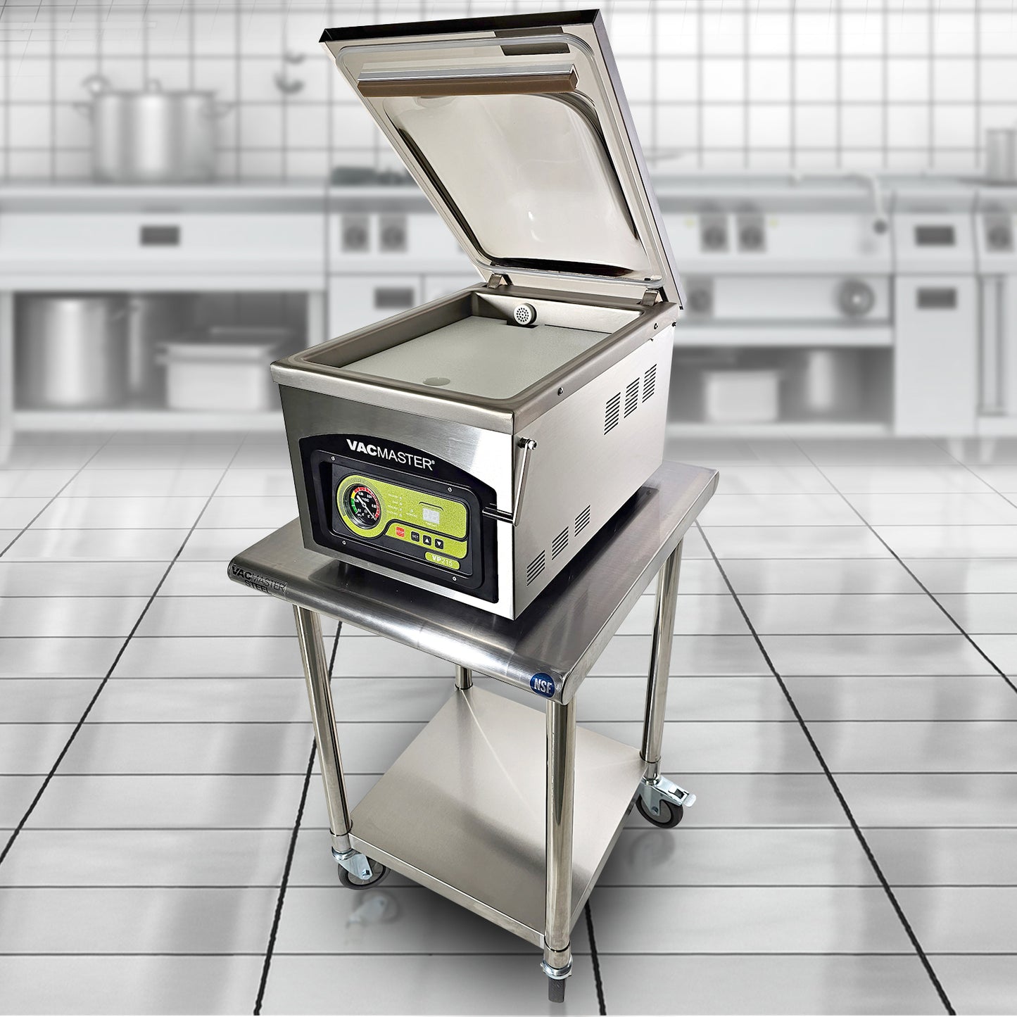 VacMaster Steel 20" X 24" 18-Gauge Stainless Steel Mobile Work Table