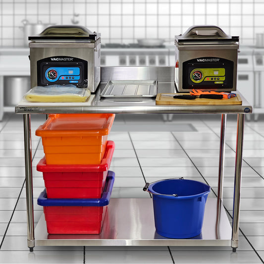 VacMaster Steel 36" X 48" 18-Gauge Stainless Steel Work Table with 4" Backsplash